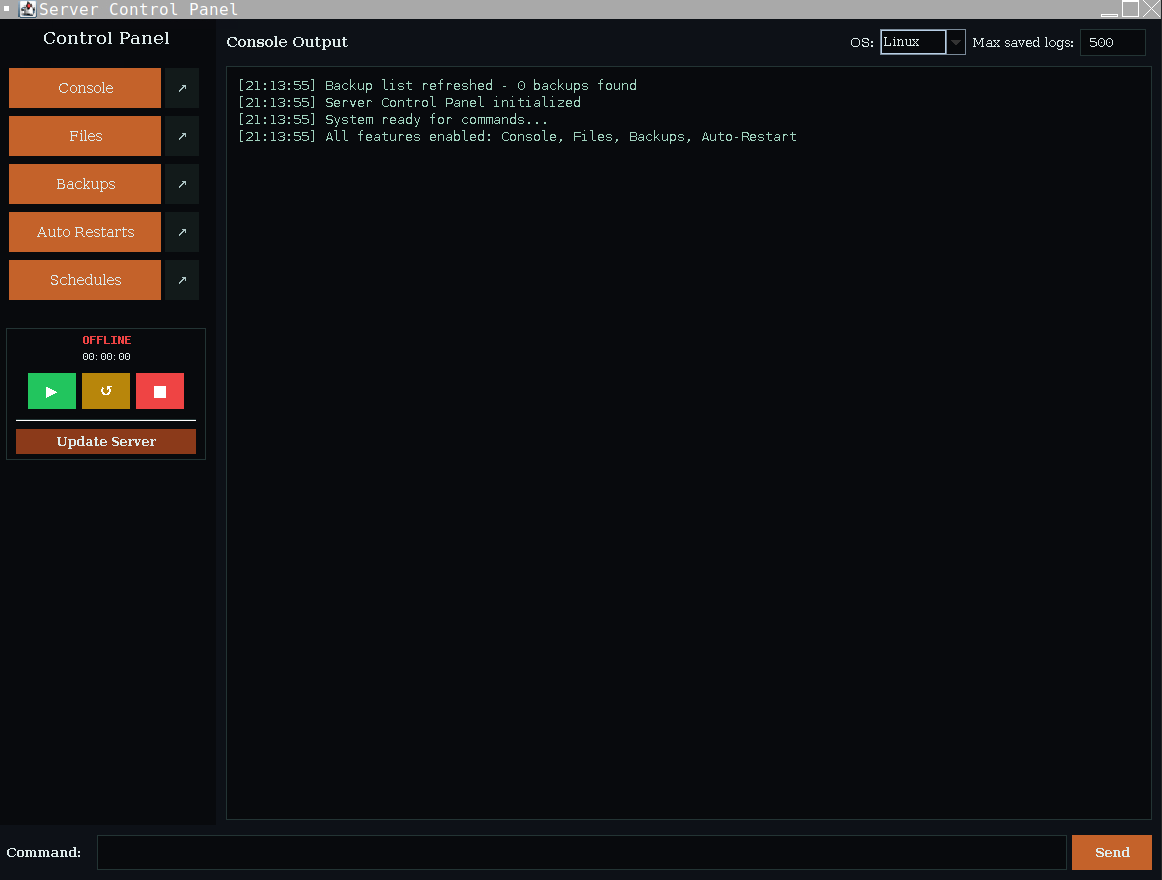 Server Panel UI screenshot
